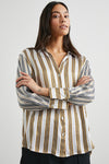 Oyster silk shirt with bronze and black vertical stripe