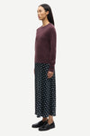 round neck cashmere jumper with long sleeves in a dark burgundy from samsoe samsoe side view