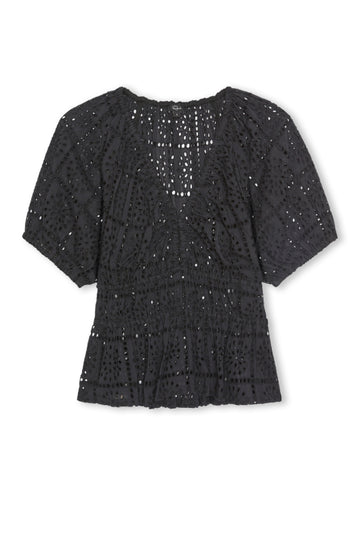 v neck short sleeve black grid top from rails