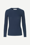 round neck ribbed long sleeves cotton top in navy blue from samsoe samsoe