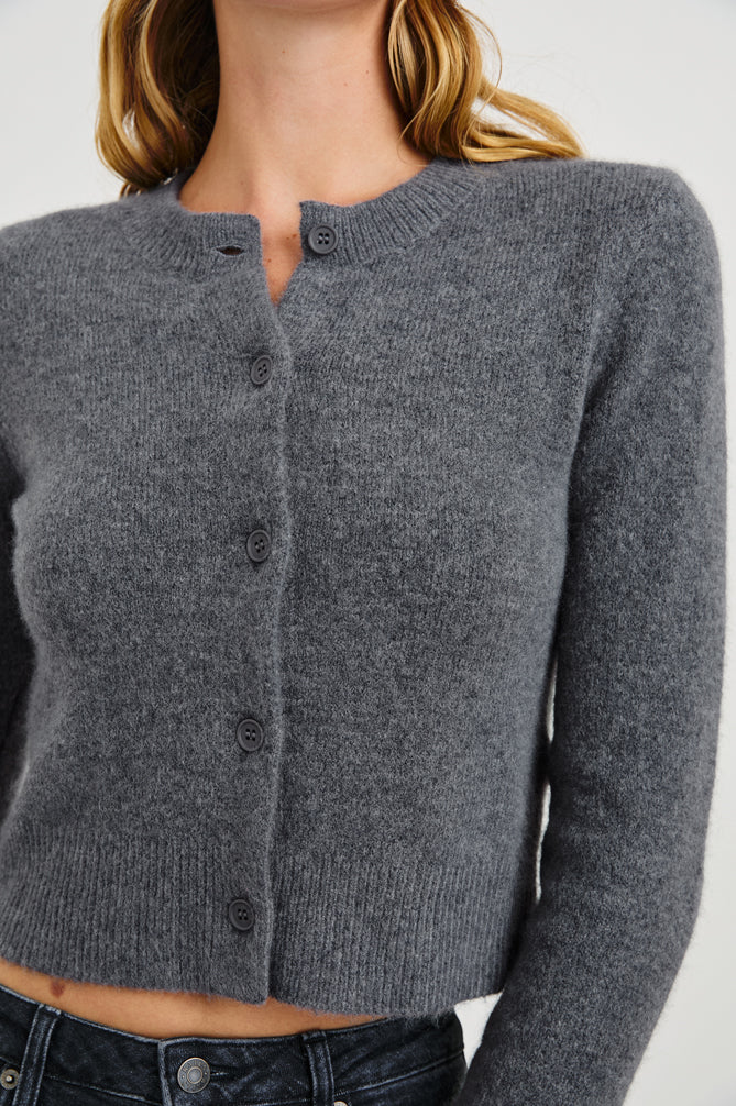 round neck with button down long sleeve  close up
