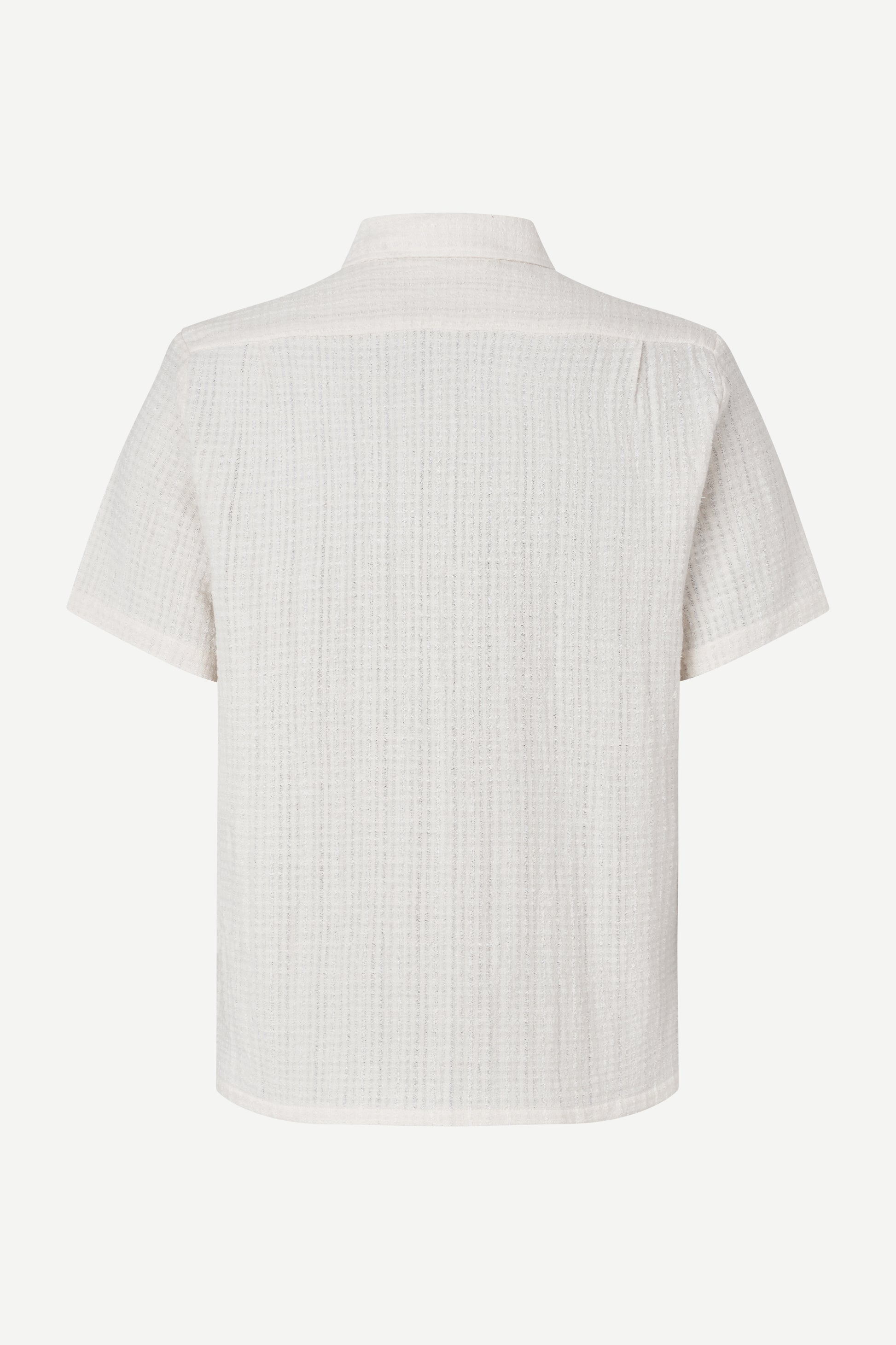White short-sleeve shirt with a collar on a white background