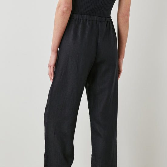 Black straight leg linen trousers 