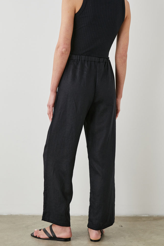 Black straight leg linen trousers 