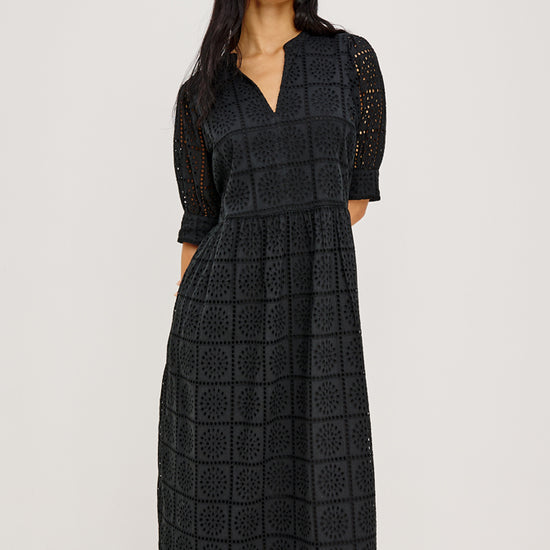 short sleeve black grid embroidery dress from rails model