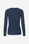 round neck ribbed long sleeves cotton top in navy blue from samsoe samsoe rear veiw
