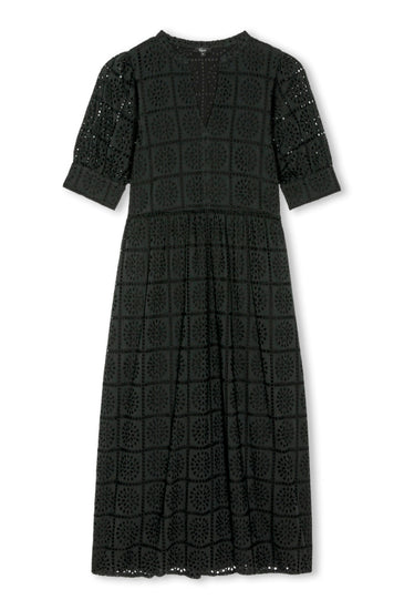 short sleeve black grid embroidery dress from rails