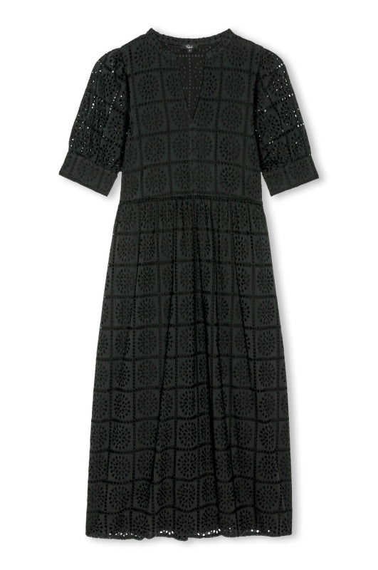 short sleeve black grid embroidery dress from rails