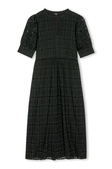 short sleeve black grid embroidery dress from rails