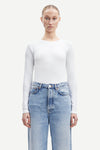 round neck ribbed long sleeves cotton top in white from samsoe samsoe model shot