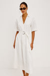 short sleeve collar v neck midi white dress with belt from rails model