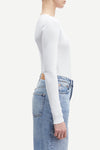 round neck ribbed long sleeves cotton top in white from samsoe samsoe close up side view