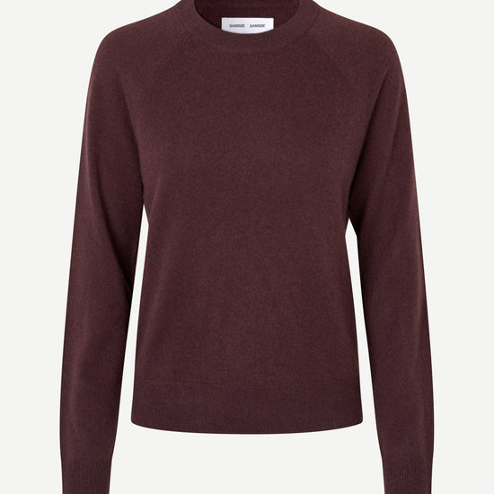 round neck cashmere jumper with long sleeves in a dark burgundy from samsoe samsoe