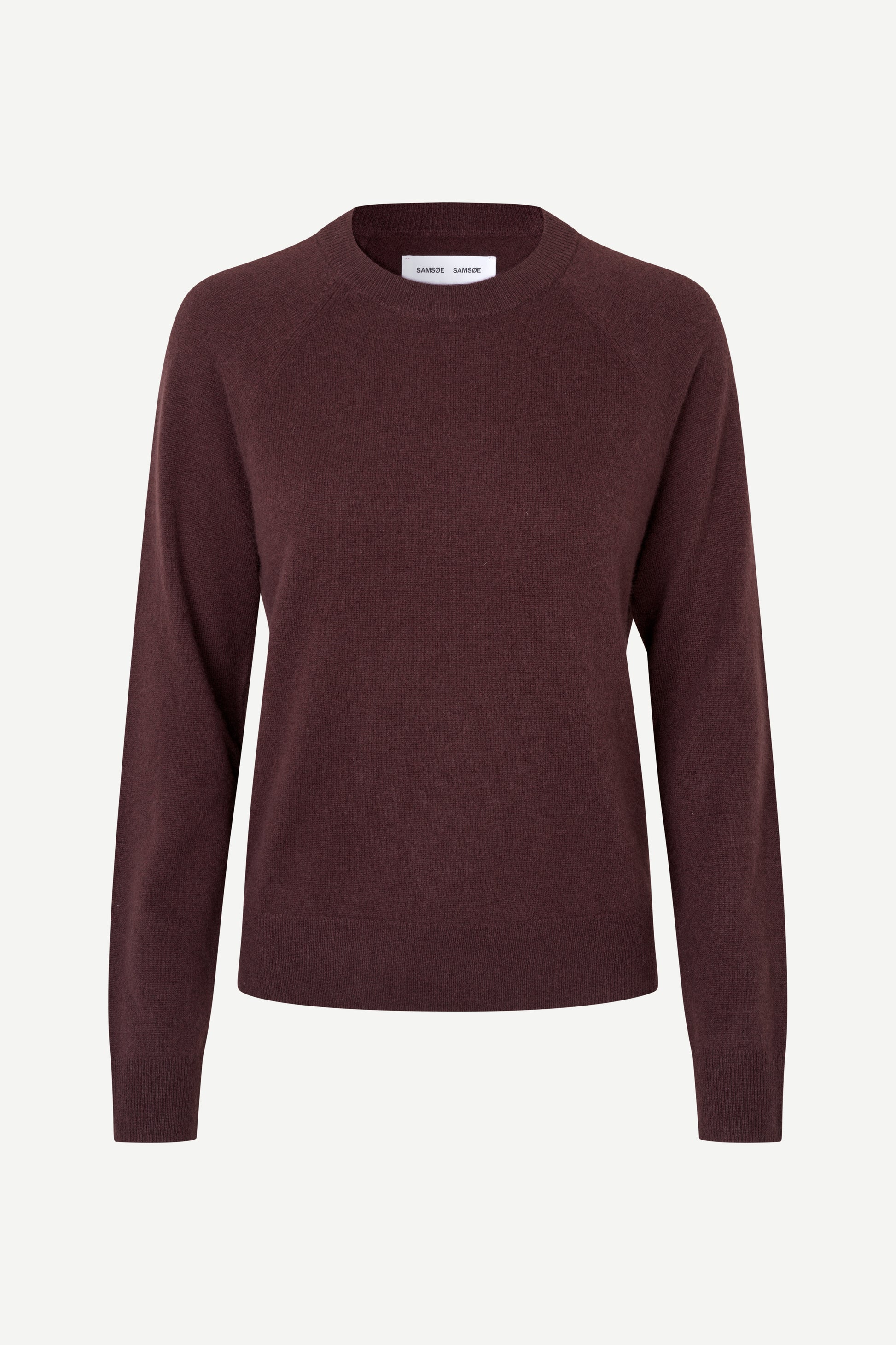 round neck cashmere jumper with long sleeves in a dark burgundy from samsoe samsoe