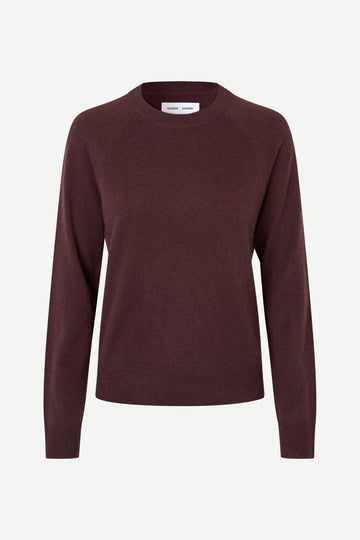 round neck cashmere jumper with long sleeves in a dark burgundy from samsoe samsoe