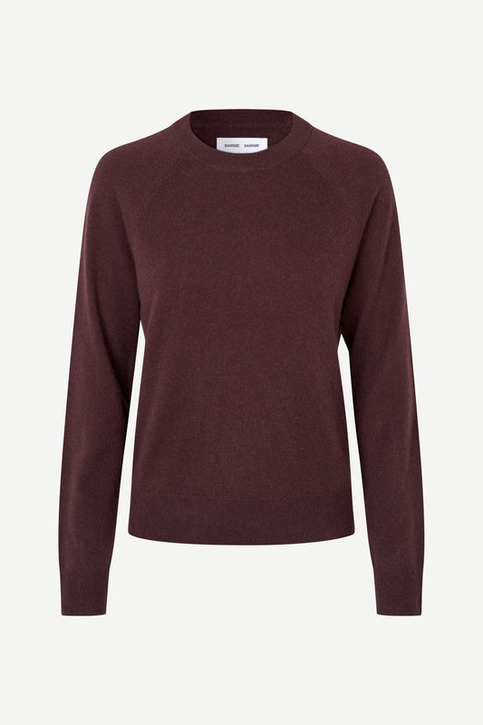 round neck cashmere jumper with long sleeves in a dark burgundy from samsoe samsoe