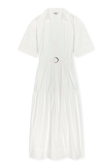 short sleeve collar v neck midi white dress with belt from rails