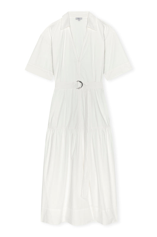 short sleeve collar v neck midi white dress with belt from rails
