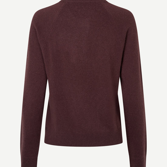 round neck cashmere jumper with long sleeves in a dark burgundy from samsoe samsoe rear view