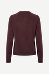 round neck cashmere jumper with long sleeves in a dark burgundy from samsoe samsoe rear view