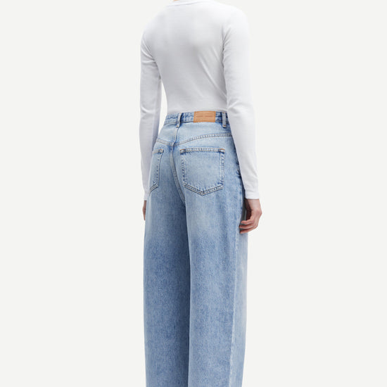 round neck ribbed long sleeves cotton top in white from samsoe samsoe rear view