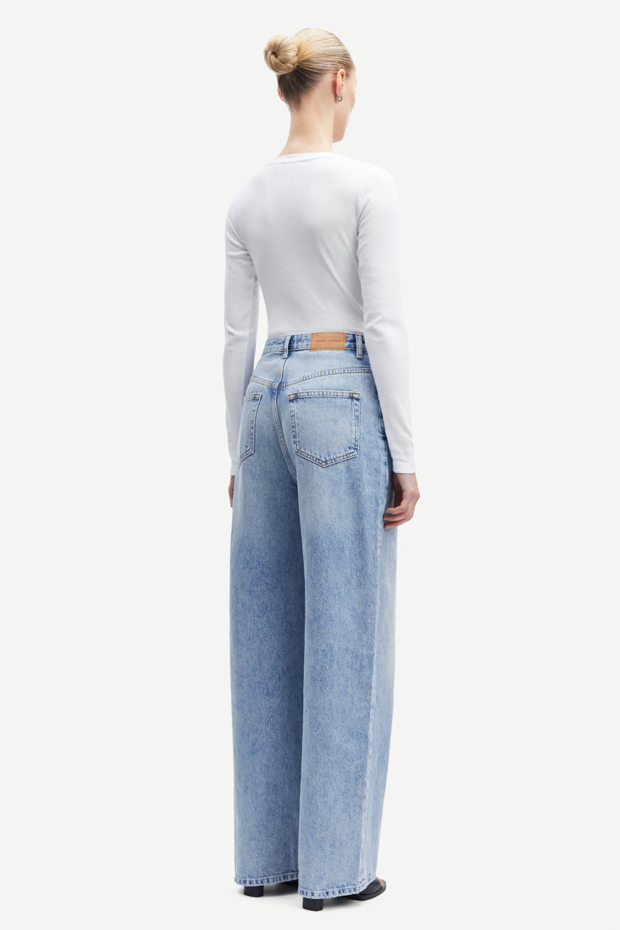 round neck ribbed long sleeves cotton top in white from samsoe samsoe rear view