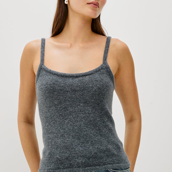 dark grey spaghetti strap cami model shot