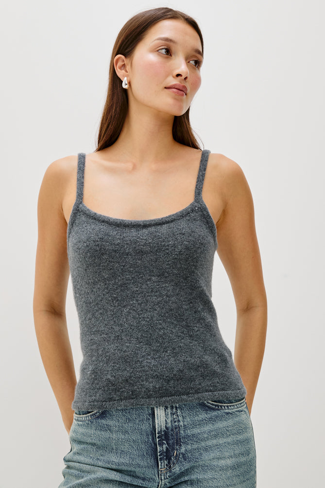 dark grey spaghetti strap cami model shot