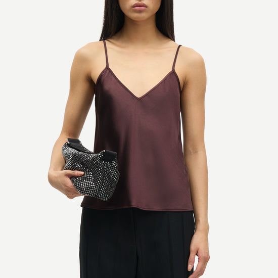 spaghetti strap v neck burgundy cami from samsoe samsoe  model shot