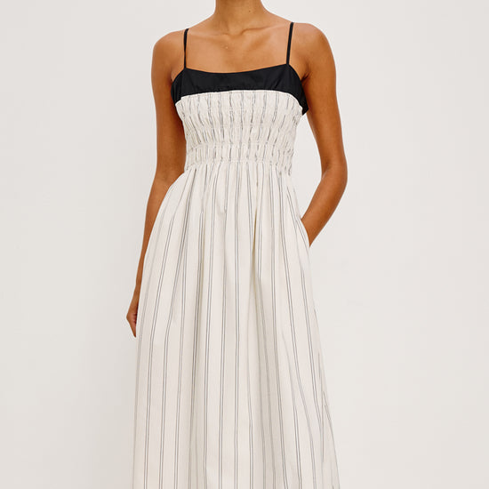 spaghetti strap striped white summer dress from rails model