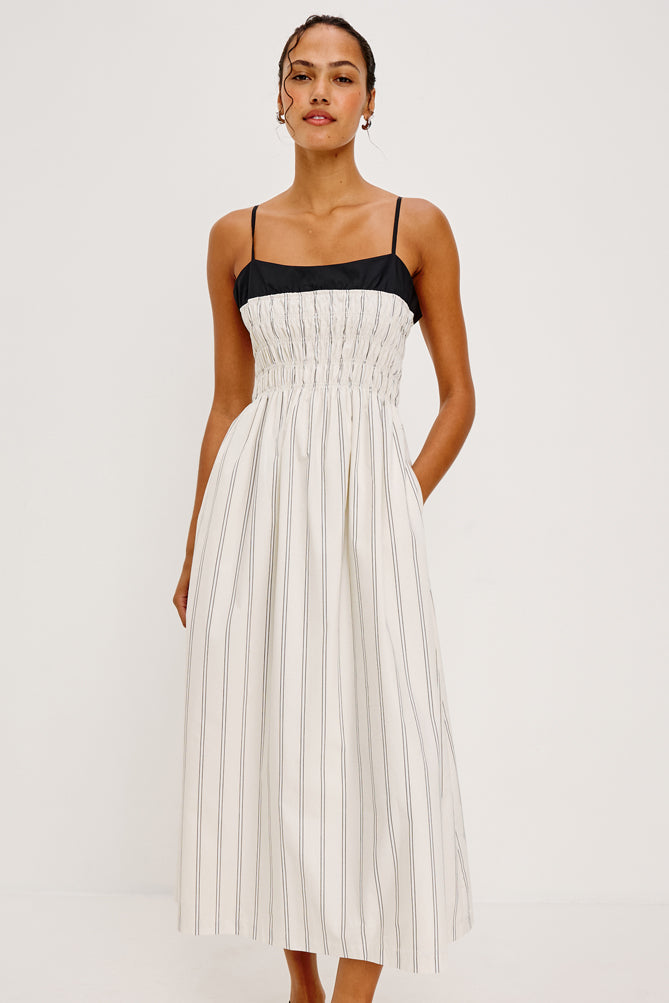 spaghetti strap striped white summer dress from rails model