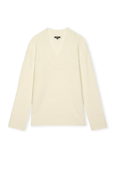 v neck knitted cashmere mix jumper with rib detailing