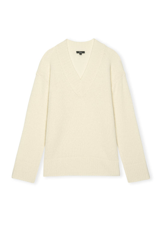 v neck knitted cashmere mix jumper with rib detailing