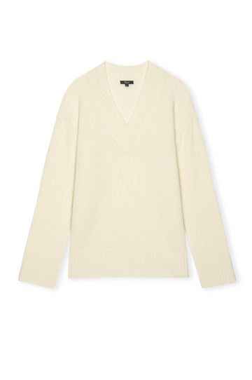 v neck knitted cashmere mix jumper with rib detailing