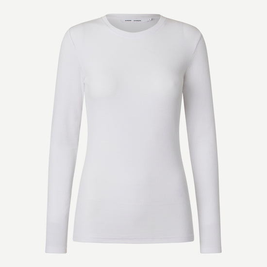 round neck ribbed long sleeves cotton top in white from samsoe samsoe