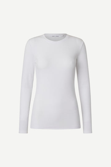 round neck ribbed long sleeves cotton top in white from samsoe samsoe
