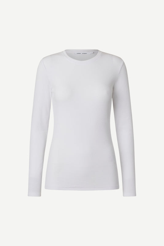 round neck ribbed long sleeves cotton top in white from samsoe samsoe