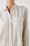 Beige and ecru striped shirt with patch chest pocket
