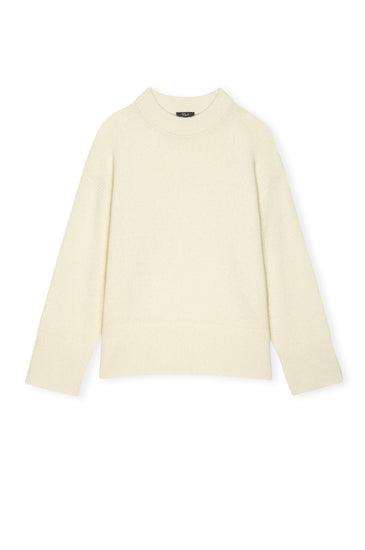 round neck ivory cashmere mix jumper with rib detailing
