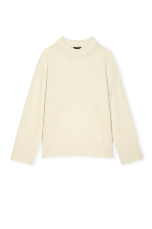 round neck ivory cashmere mix jumper with rib detailing