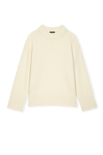 round neck ivory cashmere mix jumper with rib detailing