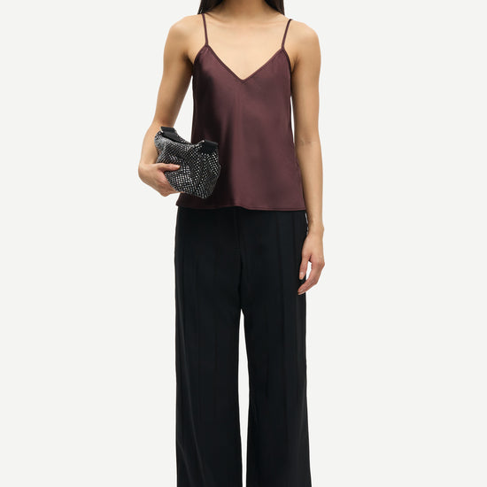 spaghetti strap v neck burgundy cami from samsoe samsoe model shot