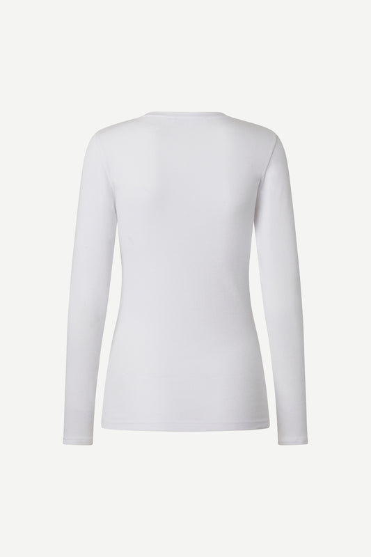 round neck ribbed long sleeves cotton top in white from samsoe samsoe rear view