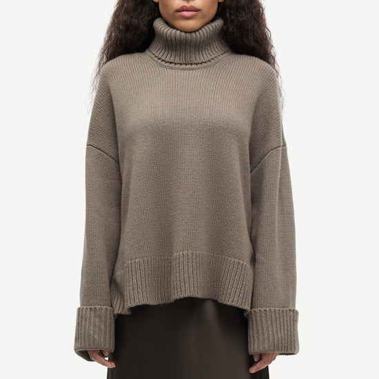 khaki green chunky roll neck jumper with ribbed neck, cuffs and hemline from samsoe samsoe