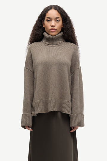 khaki green chunky roll neck jumper with ribbed neck, cuffs and hemline from samsoe samsoe