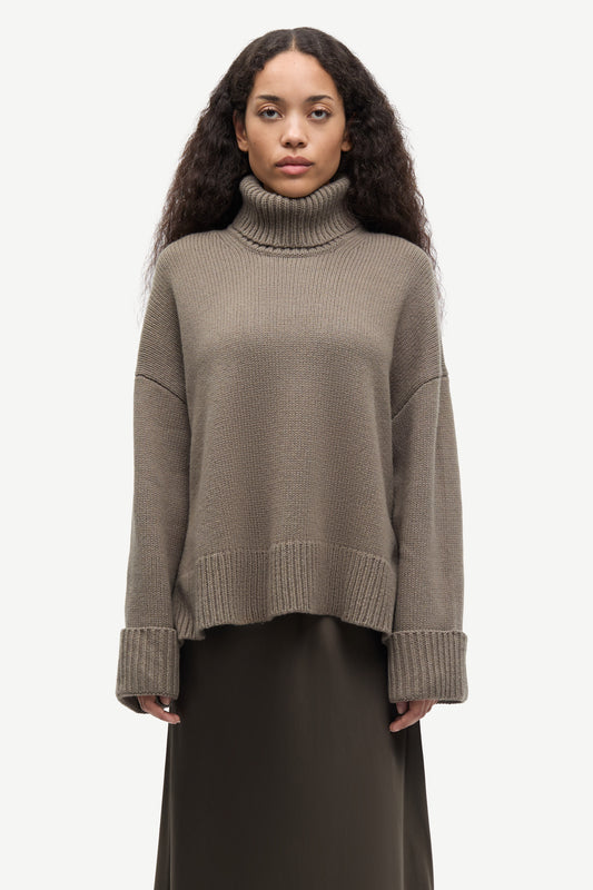 khaki green chunky roll neck jumper with ribbed neck, cuffs and hemline from samsoe samsoe