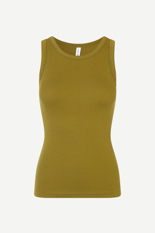 Vest shape rib t shirt in olive green