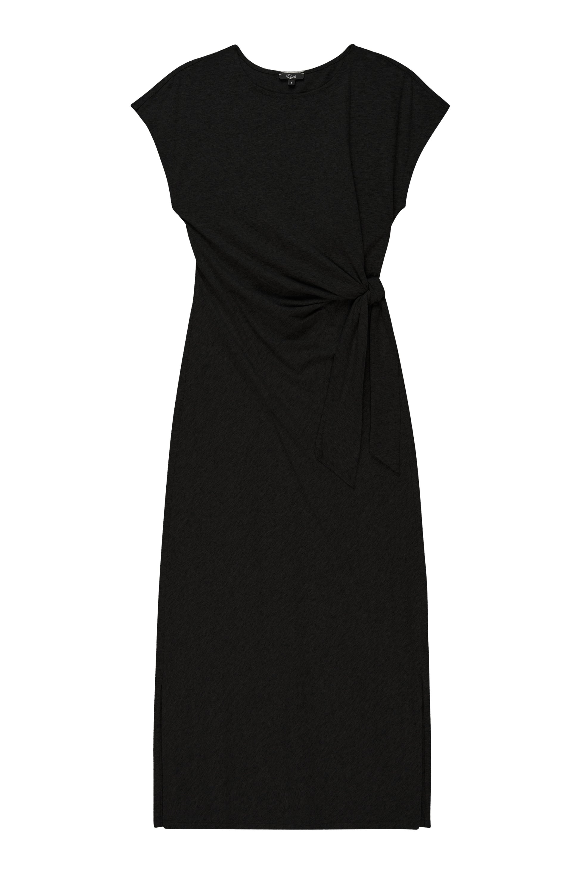 round neck short sleeve rouched waist mid length black dress from rails 