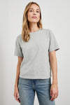 grey short sleeve cotton/cashmere mix top with round neck model shot