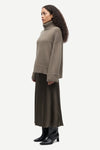khaki green chunky roll neck jumper with ribbed neck, cuffs and hemline from samsoe samsoe side view